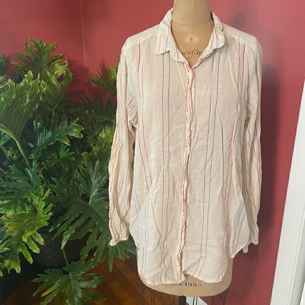 VELVET by GRAHAM & SPENCER | light weight striped casual button down L